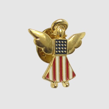 Retro Independence Day Enamel Pin, Red White and Blue Angel Brooch, Shadowbox Jewelry, Gift for Anyone 