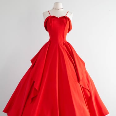 Divine 1950's Cherry Red Party Dress From Charles F. Berg / Small