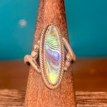 Sterling Silver Abalone Ring Vintage Retro Fine Jewelry Art Nouveau Style 