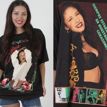 90s Selena Quintanilla Memorial T Shirt, 2 Sided Single Stitch, Rose Print Rap Tee Size XL 