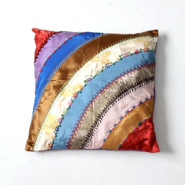 antique rainbow crazy quilt throw pillow 