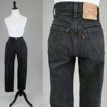 90s Black Levi's 550 Jeans - 27.5" waist - Mid Rise Relaxed Tapered - Vintage 1990s - 28.75" inseam Short 