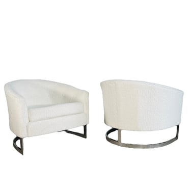 Pair Milo Baughman Barrel Chairs 