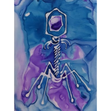 Purple and Blue Bacteriophage: Original Ink painting on Yupo (poly paper) Science Art 