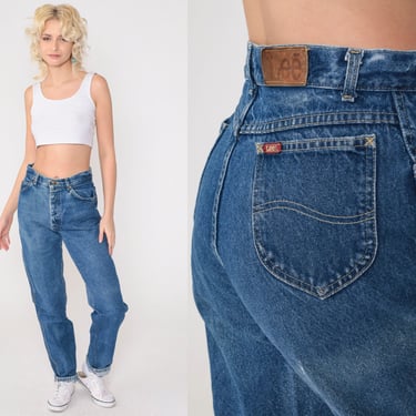 Straight Leg Lee Jeans 80s 90s Button Fly High Waisted Mom Jeans Tapered Leg High Rise Relaxed Denim Pants Blue Vintage 1990s Medium 29 