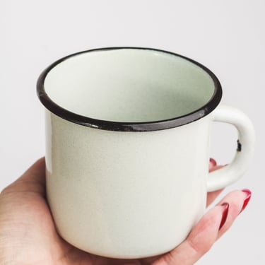White enamel mug set of 1 UNUSED cups New camping mugs Soviet metal cups Vintage enamel ware army Rustic farmhouse decor Milk water mug 