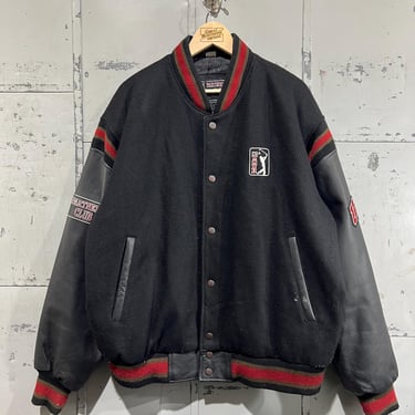 Large 90s PGA Varsity Jacket Golf Tour wool leather Bomber 