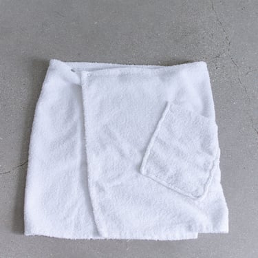 Vintage 29-32 Waist 60s White Terrycloth Swim Coverup Skirt | Snaparong Pool Skirt Towel | Made in USA | S M 