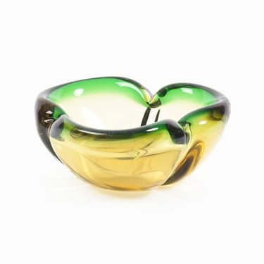 Murano Sommerso Glass Bowl Italy Green Amber 