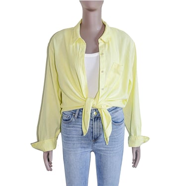Yellow Linen Button Down Shirt Lightweight Top Relaxed Fit Casual Summer Blouse Everyday Layering Top Boho Spring Shirt Beach Vacation Top 