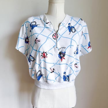 Vintage 1980s Sailor Novelty Print Top / L 