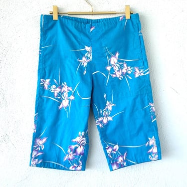 Vintage 70s 80s Hawaiian Surf Shorts Hawaii Tropical Floral 1970s 1980s Surfline Jams Style High Waisted Shorts 