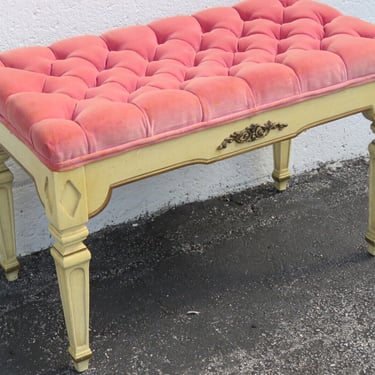 French Painted Tufted Long Upholstered Vanity Bench Stool 3426