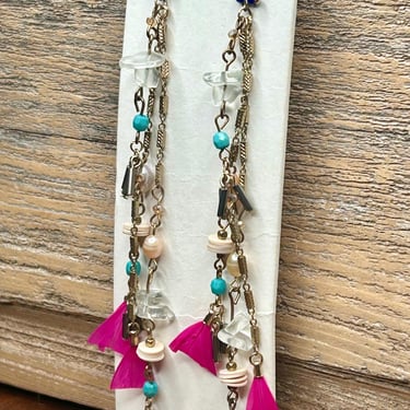 Express Earrings Long Dangle Boho Bohemian Feathers Beads New Old Stock Retro Jewelry 