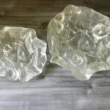 Vintage Set of 2 Walther Glass bowl, Crystal ashtray by Jolanda Prinsen, Glass Bowl Shells 70s Frosted Glass Bowl Shell Relief 