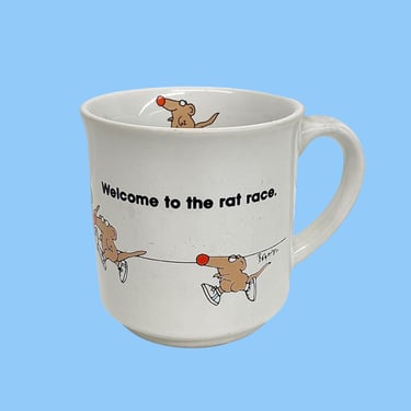 Vintage Novelty Mug Retro 1980s Recycled Paper Products + Sandra Boynton + Welcome to the Rat Race + White Ceramic + Funny + Coffee or Tea 