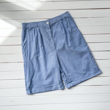 high waisted shorts | 80s 90s vintage pastel sky blue chambray cotton pleated shorts 