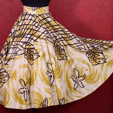 1950s Fish Net Print Circle Skirt 
