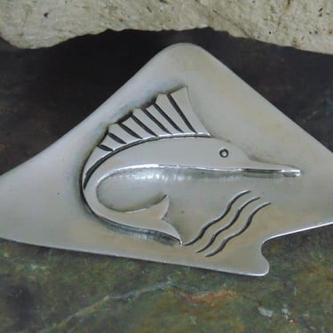 Pedro Castillo ~ Vintage Taxco Sterling Silver Marlin / Sailfish Concave Pin / Brooch c. 1940's 