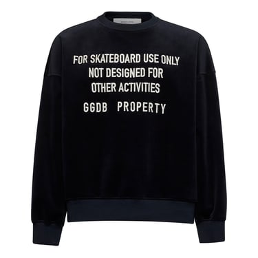 Golden Goose Men Black Chenille Embroidered Lettering Sweatshirt