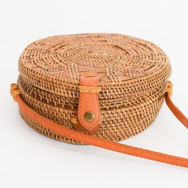 Vintage 1970s Woven Wicker and Leather Purse | Straw Jute Rattan Crossbody Bag 