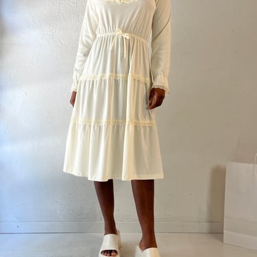 70s 'Montgomery Ward' Off White Peasant Dress / Small - Medium 