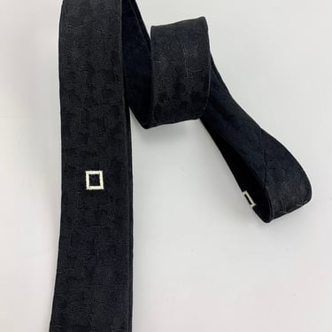 1960'S Narrow Black Tie - with One Simple White Square Dot - Super Mod - Ultra Thin 