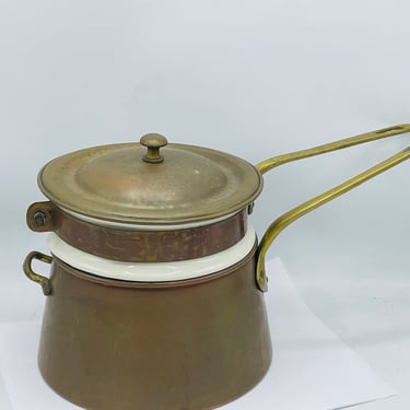 Vintage Hall 1084 Ceramic and Copper Double Boiler Three Pieces 