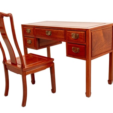 Asian Modern Style Walnut Desk and Chair