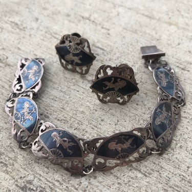 Siam Sterling Silver Bracelet and Clip Earring Set