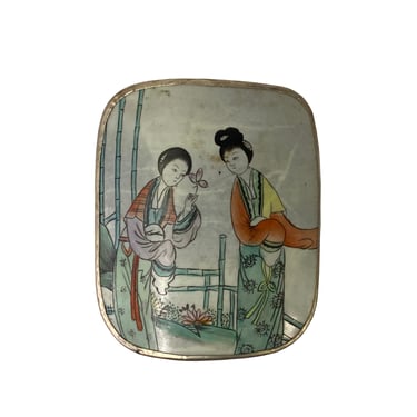 Chinese Vintage Lady Graphic Porcelain Art Nickel Trinket Box ws2576E 