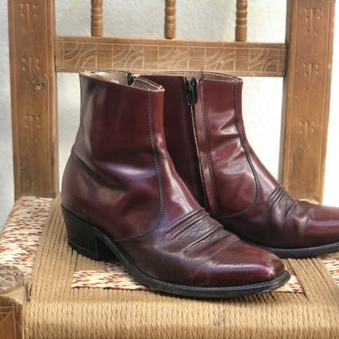 Size 8.5 EE Boots / Moto Boots / Brown / Mens boots /  Stompin Boots / Cropped Cowboy Boots / 1970's Boots 