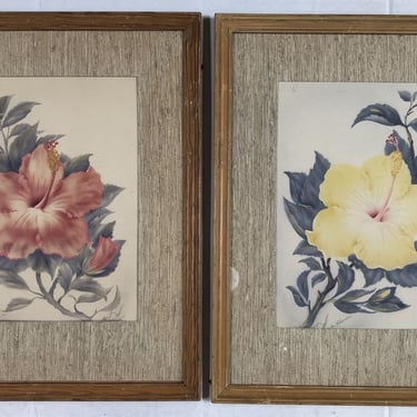 1940 Floral Still Life Original airbrushed Painting by Ted Mundorff, Pair 