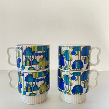 Vintage Mid Century Coffee Tea Mugs / Vintage Mugs/ Set of 4 /60s Floral Coffee Mugs/ MOD / Retro Mugs 