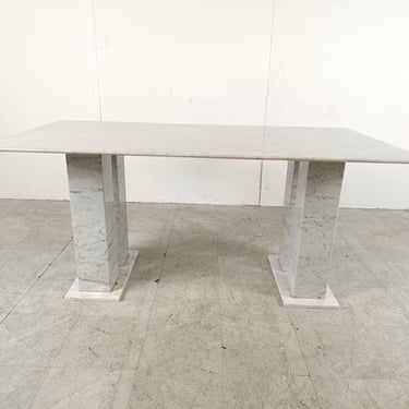 White marble dining table, 1970s - pedestal marble dining table - rectangular marble dining table - architectural dining table 