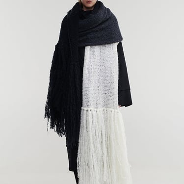 Violeta Oversized Fringed Wool Blend Knit Scarf