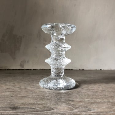 Vintage Iittala Festivo Two Ring Candle Holder, Icy 1960s Finnish Finland Design - Designed by Timo Sarpaneva - Glass Candle Holders 
