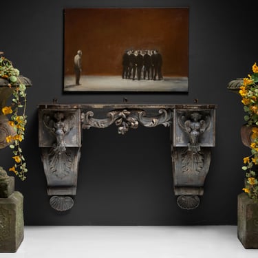 Carved Stone Urns / Intricate Wooden Console