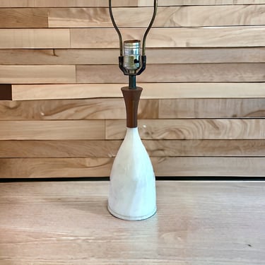 Vintage 60s Swedish Style Mid Century Modern Walnut + Alabaster Accent Lamp 