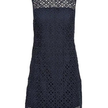 Sandro - Navy Lace Fitted Dress w/ Ruffled Neckline Sz 4