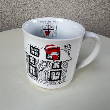 Vintage coffee mug kitsch Christmas Santa in house humor theme by Recycled Paper Products 