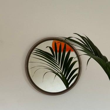 Vintage Round Wall Mirror / Mid Century Modern Circle Mirror / Modernist Mirror / Clear Green Frame Mirror / Home Decor / Yugoslavia / 70s 