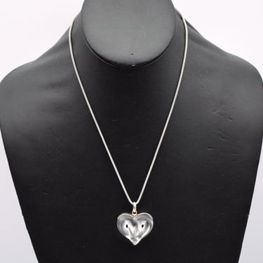 Vintage Lalique entwined heart crystal 925 silver pendant, sterling frosted glass sweetheart necklace 