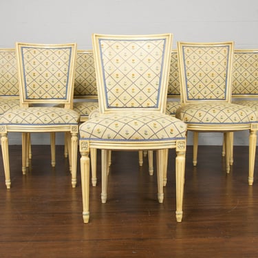Vintage French Louis XVI Style Painted Provincial Dining Chairs - Set of 8 