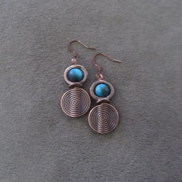 Copper and turquoise tiger's eye earrings 