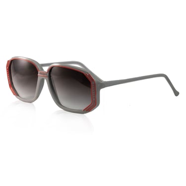Vintage VTG 1980s 80s Gray Red Square Futuristic Shades Sunglasses 