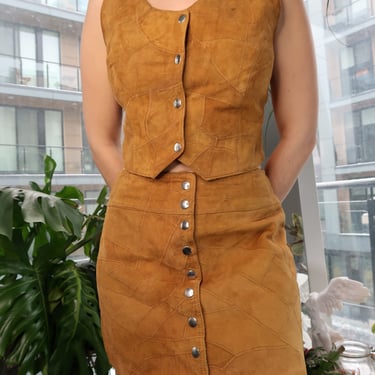 Vintage Suede Vest and Skirt Set