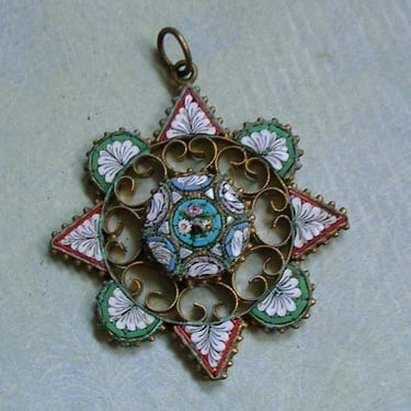 Antique Italian Micro Mosaic Pendant, Old Micro Mosaic Pendant, Old Italian Edwardian Micro Mosaic Pendant  (#4287) 