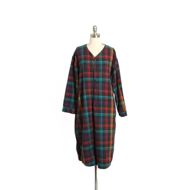 Vintage 90s cotton plaid flannel pajamas night dress 