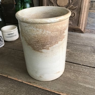 19th C French Longwy Stoneware Jar, Earthenware, Vase, Paint Brushes, Rustic Farmhouse Cuisine 